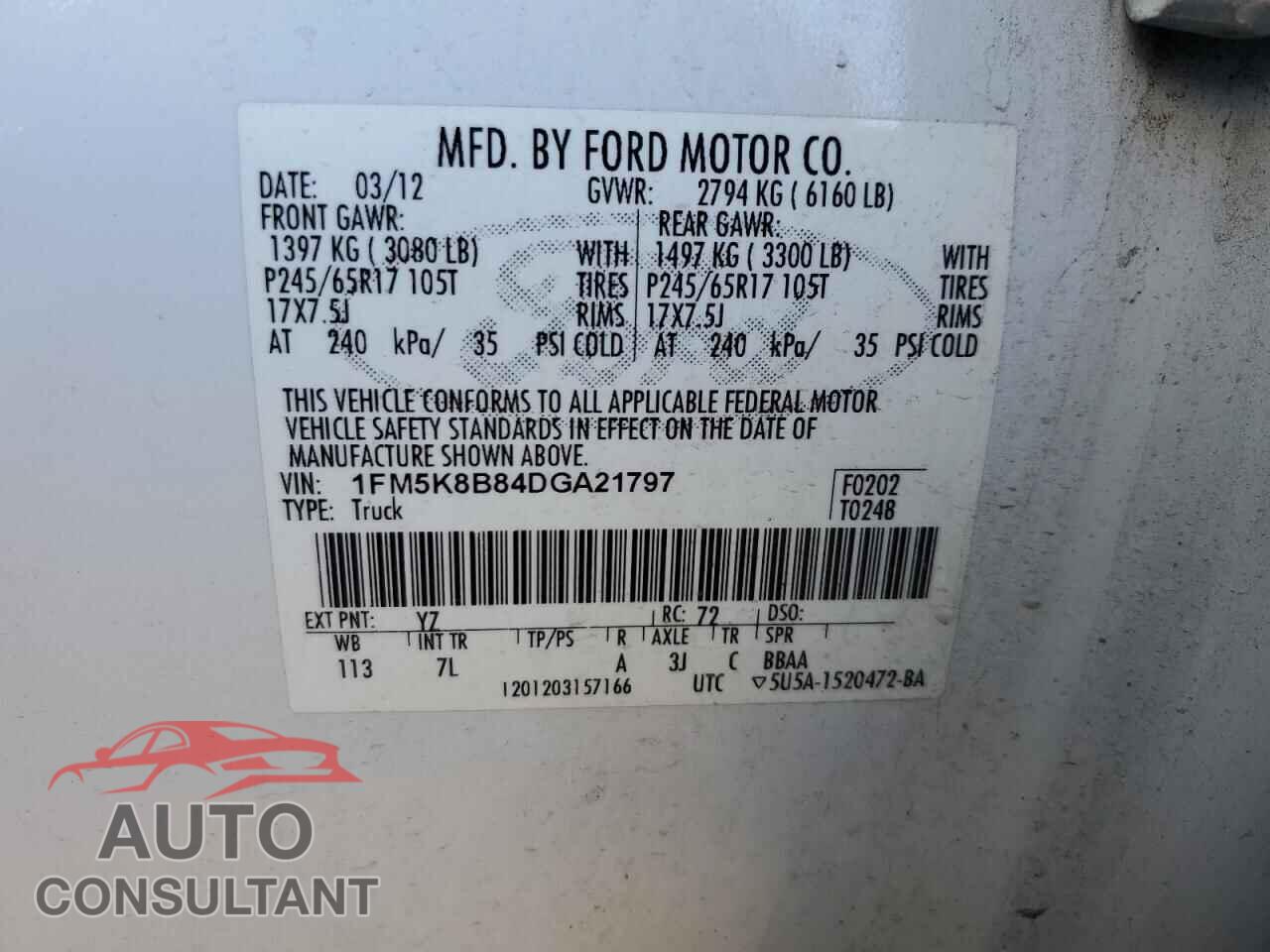 FORD EXPLORER 2013 - 1FM5K8B84DGA21797
