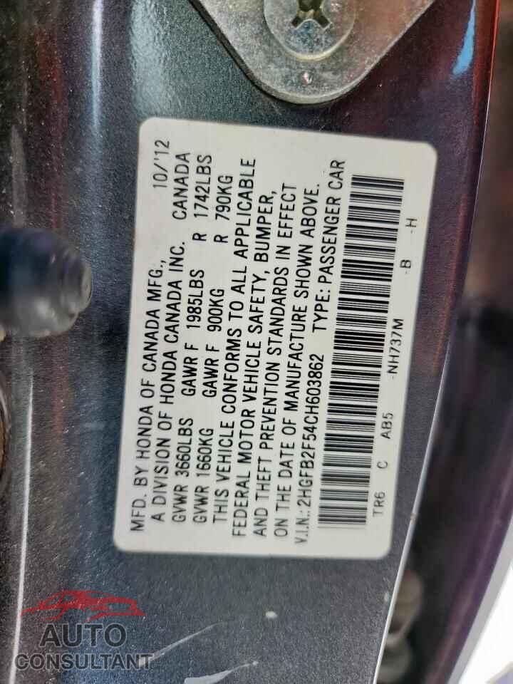 HONDA CIVIC 2012 - 2HGFB2F54CH603862