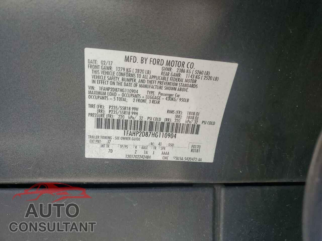 FORD TAURUS 2017 - 1FAHP2D87HG110904