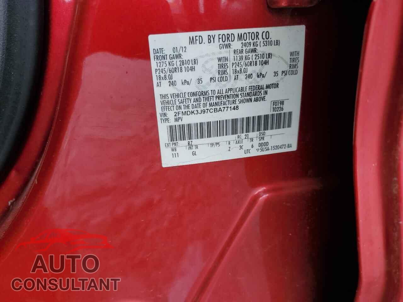 FORD EDGE 2012 - 2FMDK3J97CBA77148