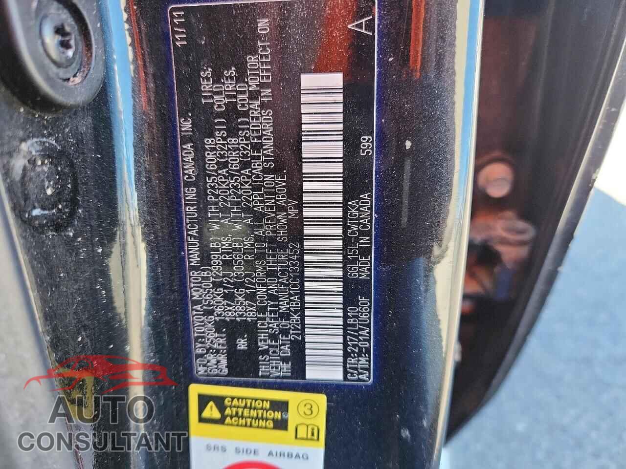 LEXUS RX350 2012 - 2T2BK1BA1CC133452