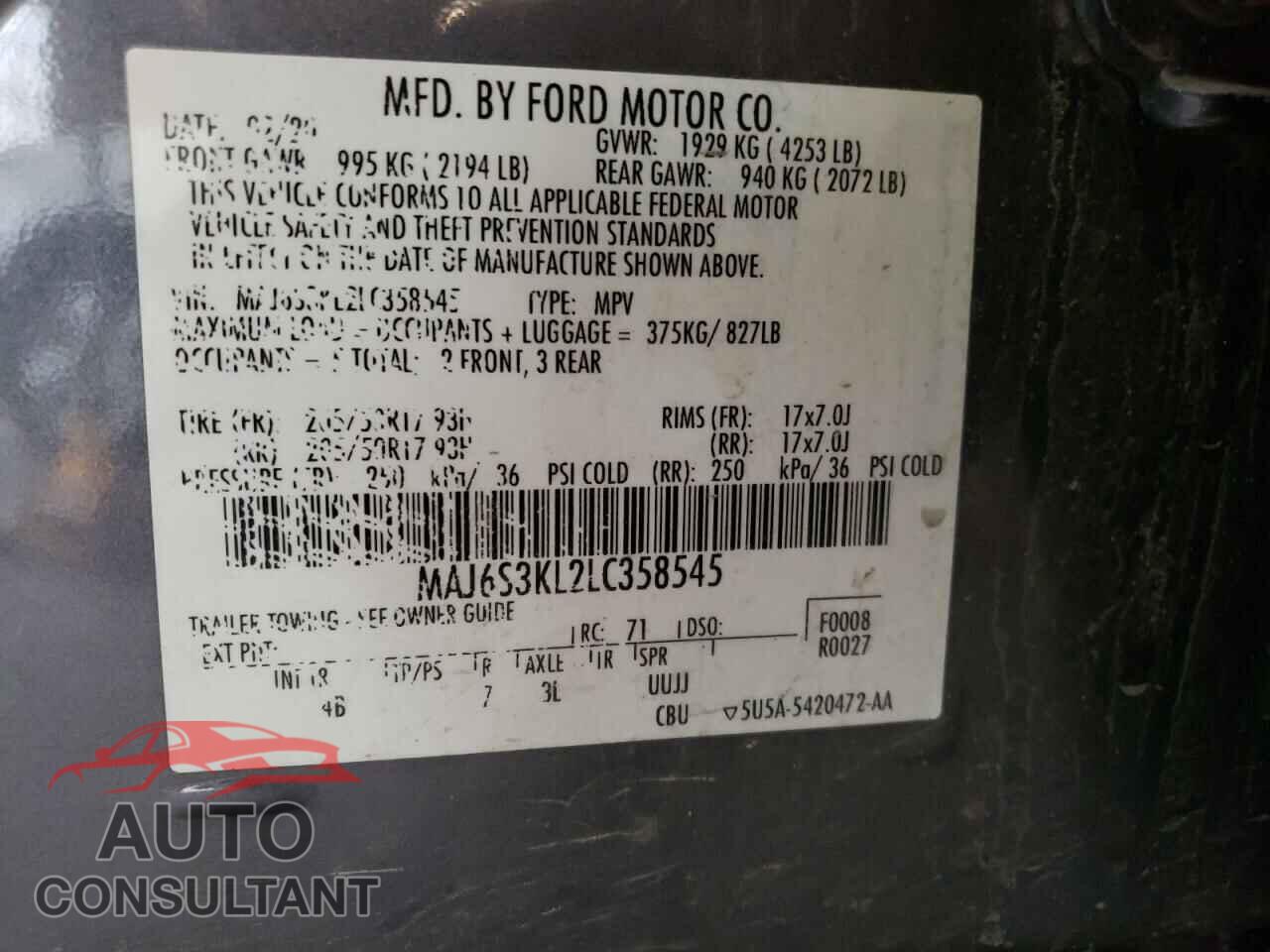 FORD ECOSPORT 2020 - MAJ6S3KL2LC358545