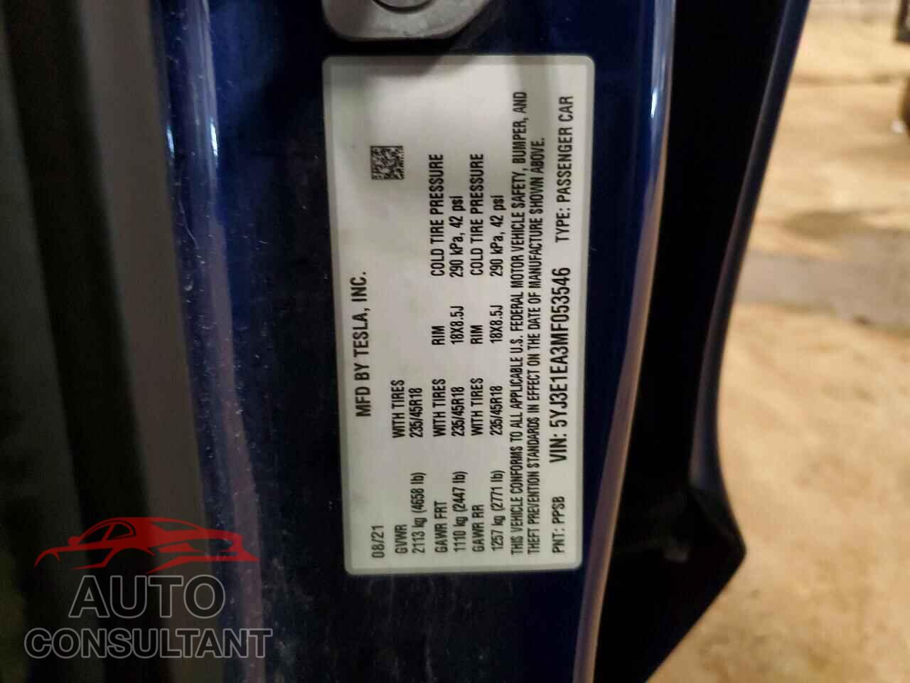 TESLA MODEL 3 2021 - 5YJ3E1EA3MF053546