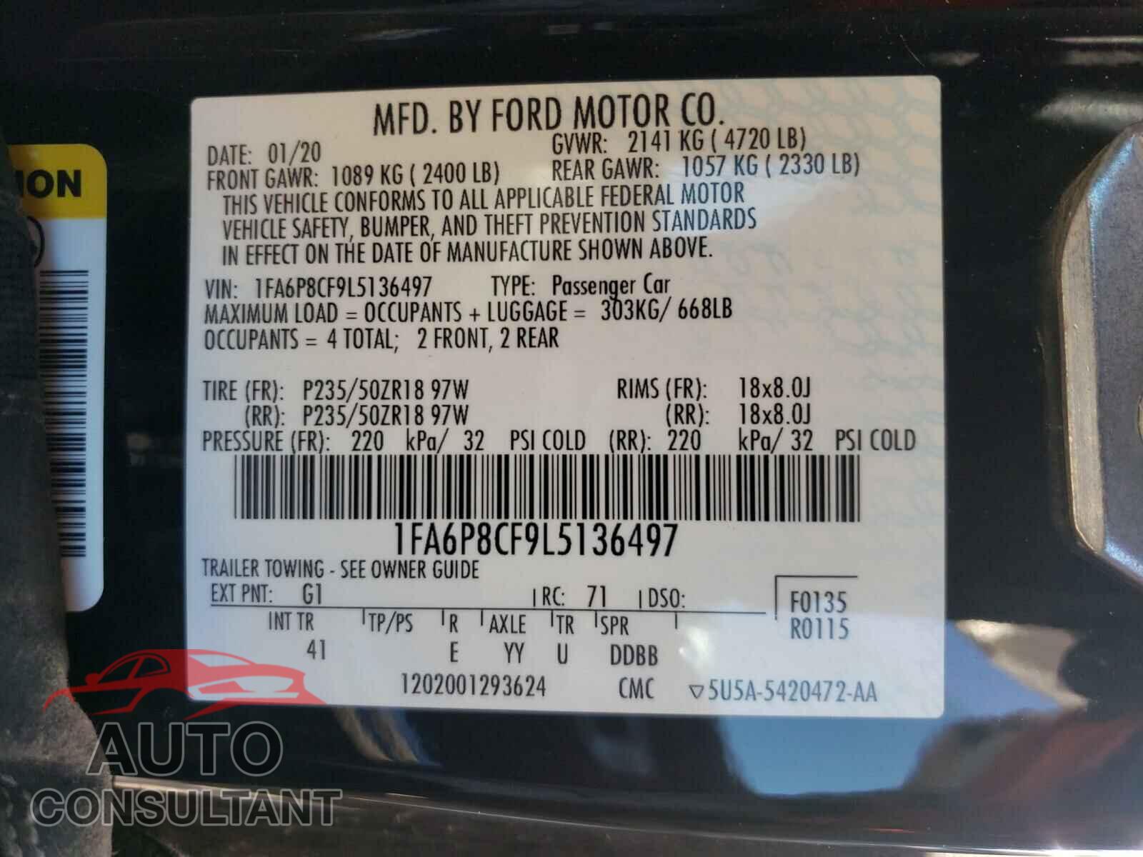 FORD MUSTANG 2020 - 1FA6P8CF9L5136497
