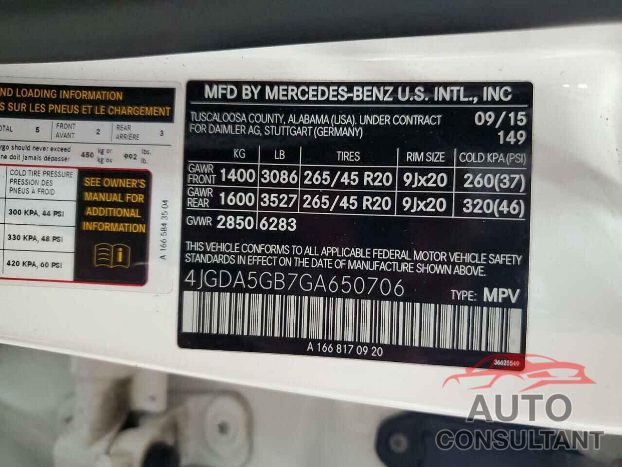 MERCEDES-BENZ GLE-CLASS 2016 - 4JGDA5GB7GA650706
