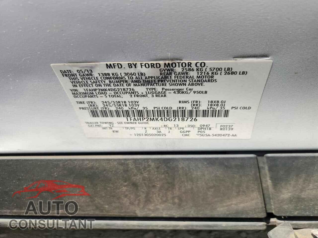 FORD TAURUS 2013 - 1FAHP2MK4DG218726