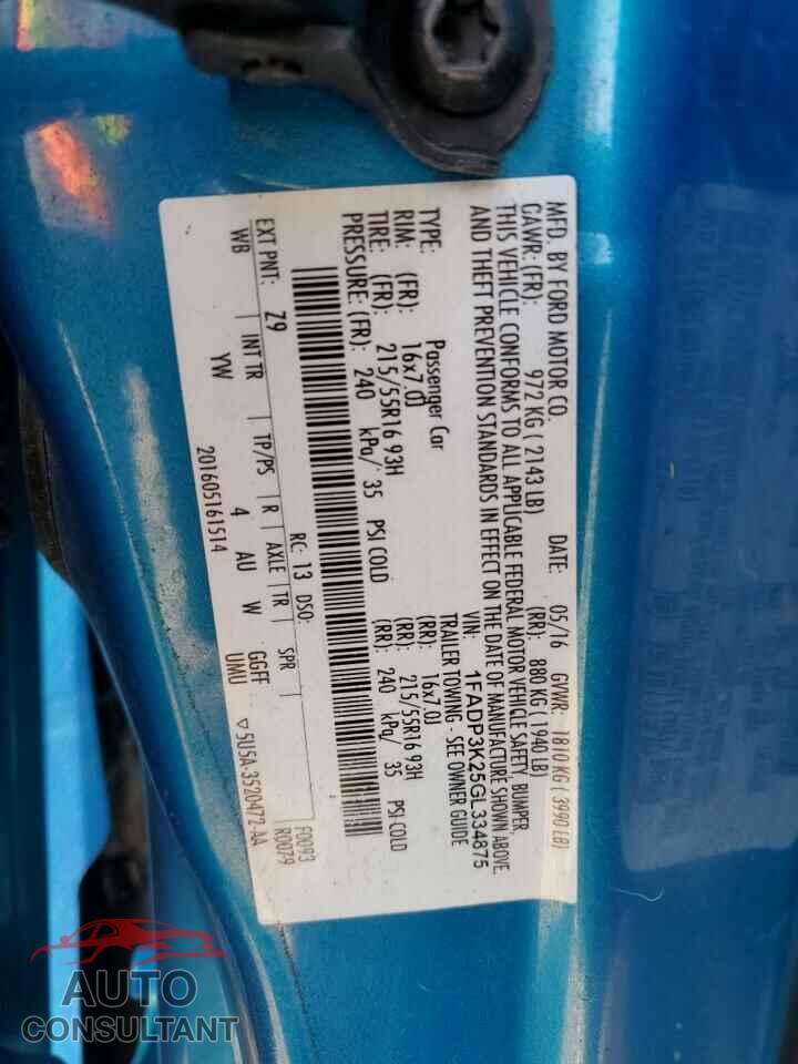 FORD FOCUS 2016 - 1FADP3K25GL334875