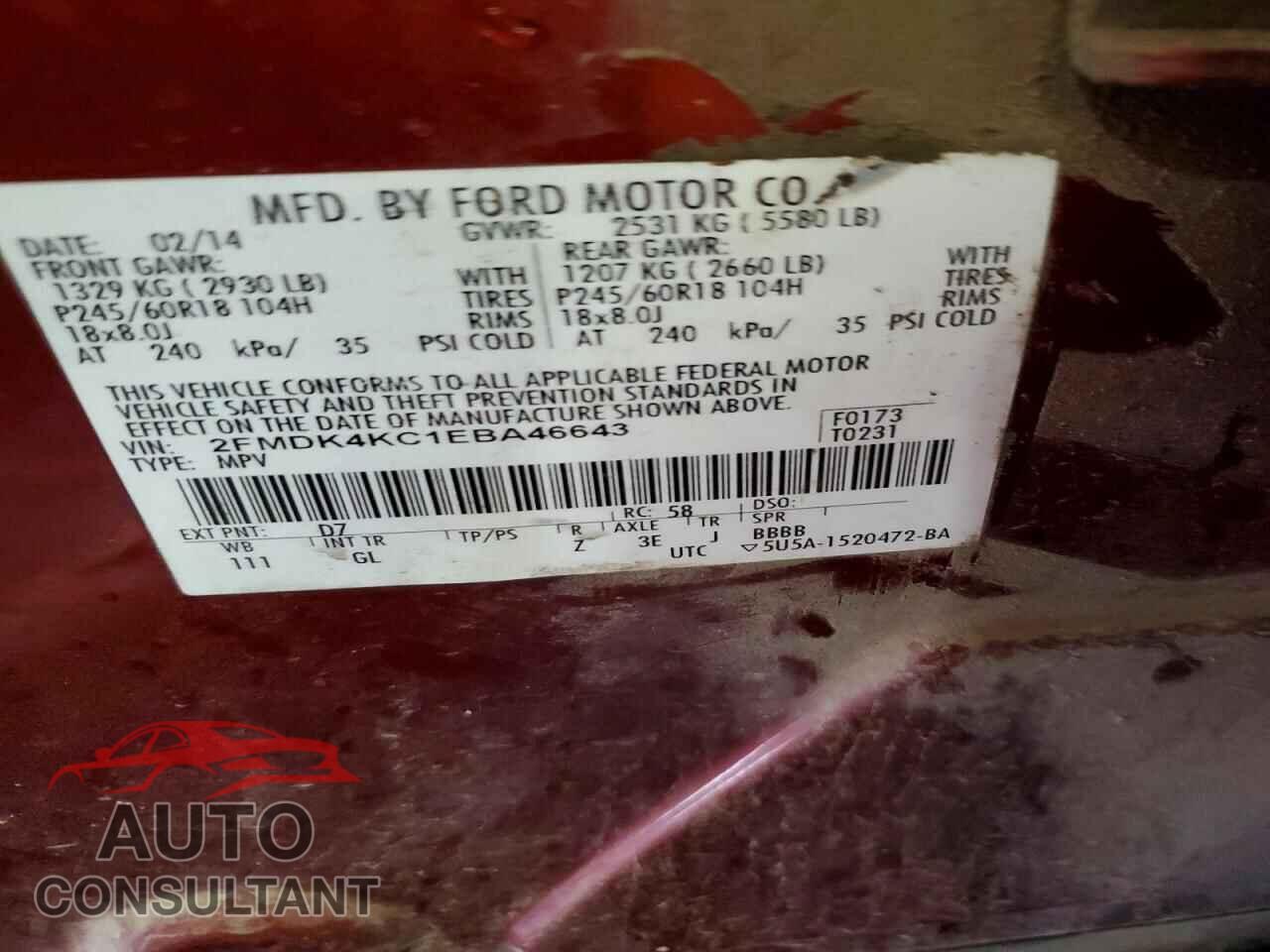 FORD EDGE 2014 - 2FMDK4KC1EBA46643