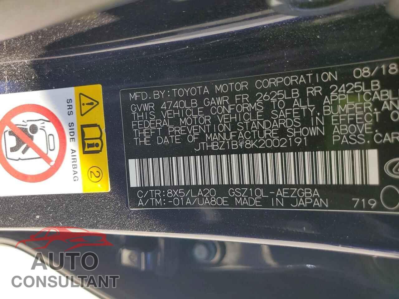 LEXUS ES350 2019 - JTHBZ1B18K2002191