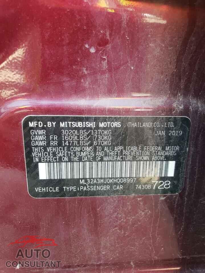 MITSUBISHI MIRAGE 2019 - ML32A3HJ0KH008997