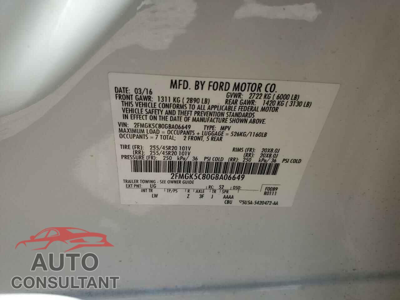 FORD FLEX 2016 - 2FMGK5C80GBA06649