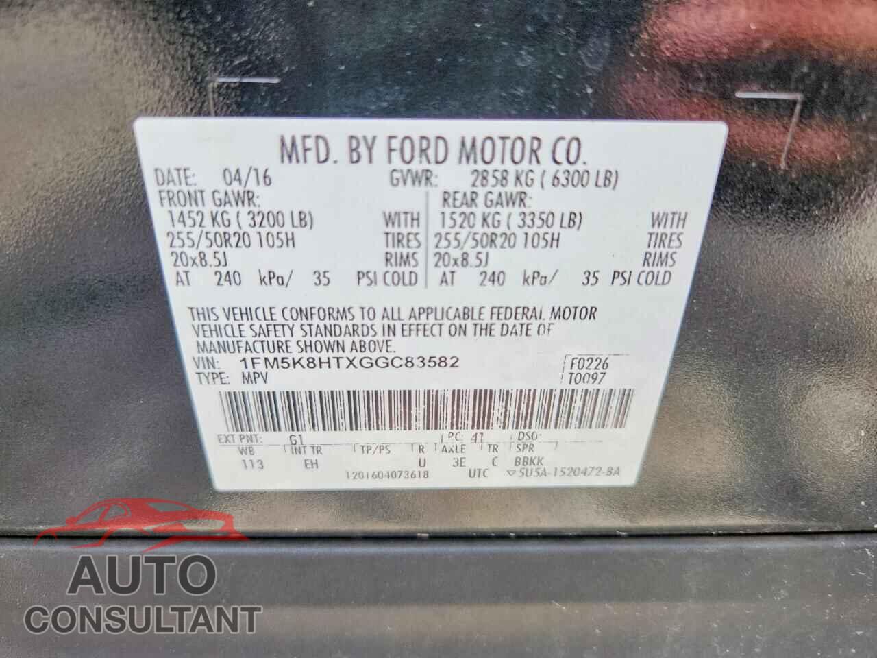 FORD EXPLORER 2016 - 1FM5K8HTXGGC83582