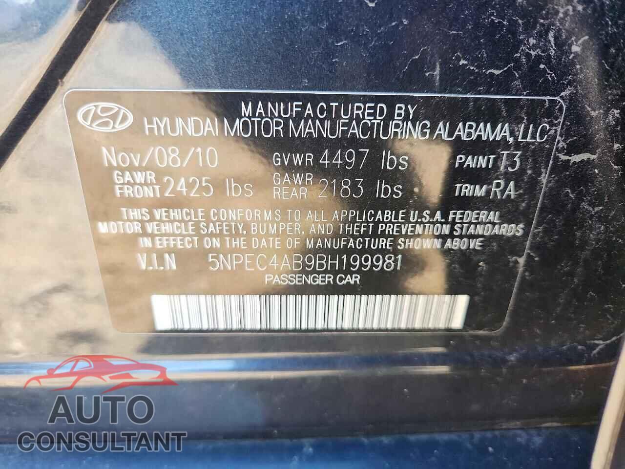 HYUNDAI SONATA 2011 - 5NPEC4AB9BH199981