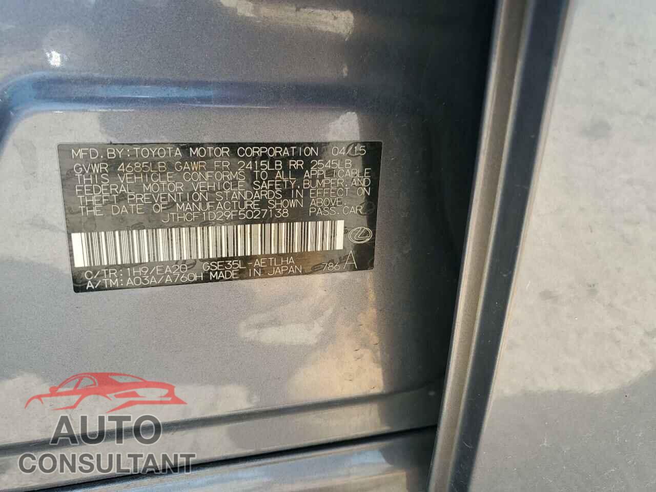 LEXUS IS 2015 - JTHCF1D29F5027138