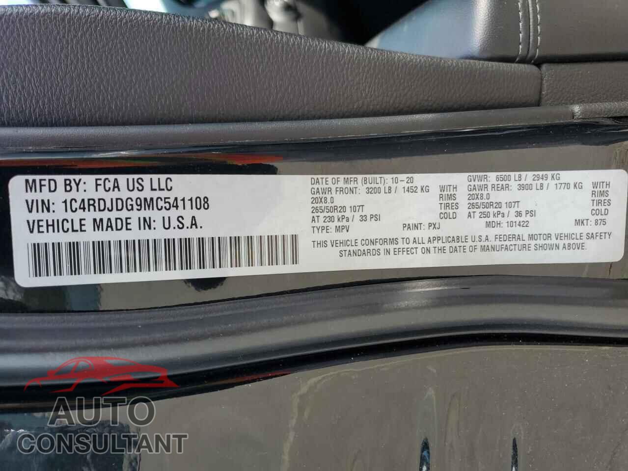 DODGE DURANGO 2021 - 1C4RDJDG9MC541108