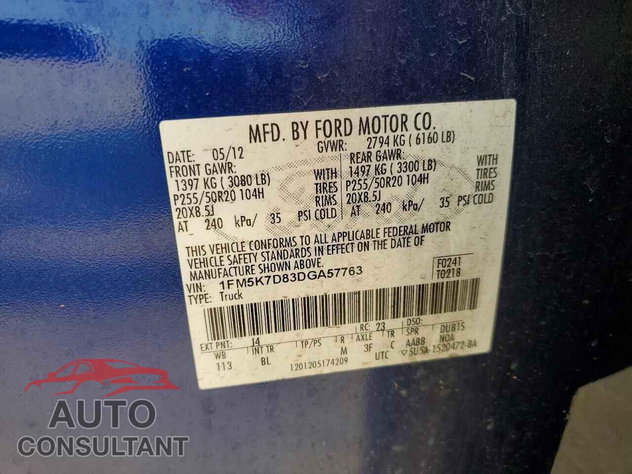 FORD EXPLORER 2013 - 1FM5K7D83DGA57763