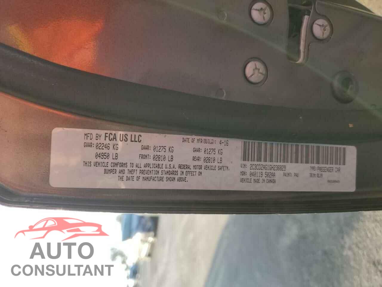DODGE CHALLENGER 2016 - 2C3CDZAG1GH236829