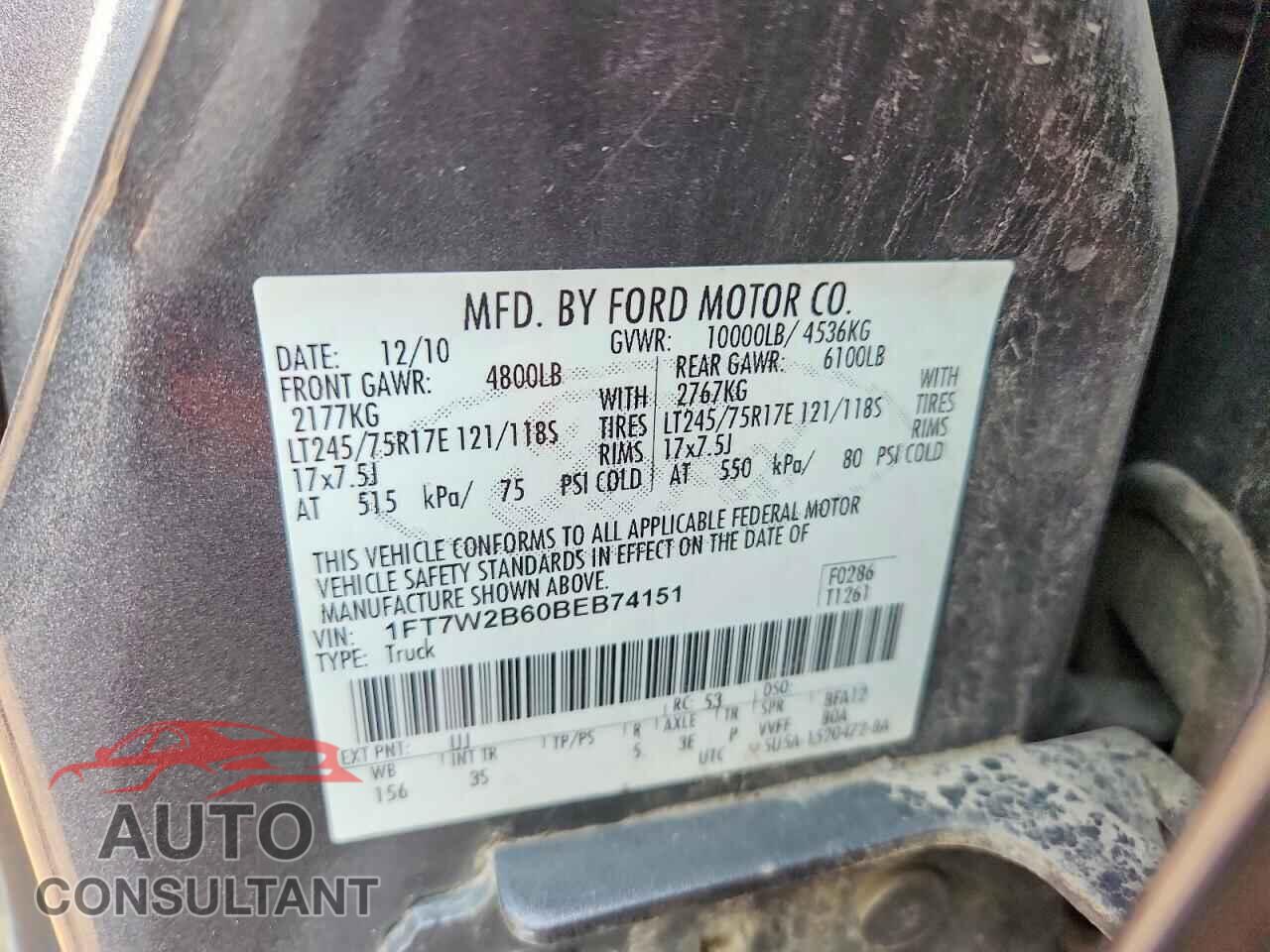 FORD F250 2011 - 1FT7W2B60BEB74151