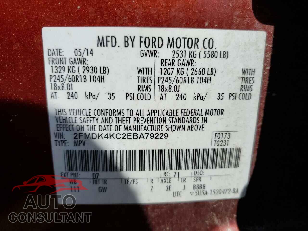 FORD EDGE 2014 - 2FMDK4KC2EBA79229