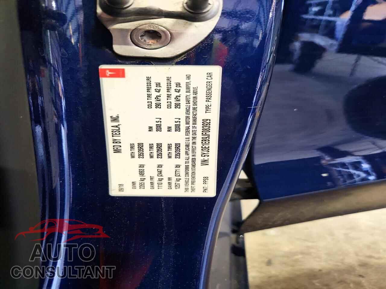 TESLA MODEL 3 2018 - 5YJ3E1EB9JF083929