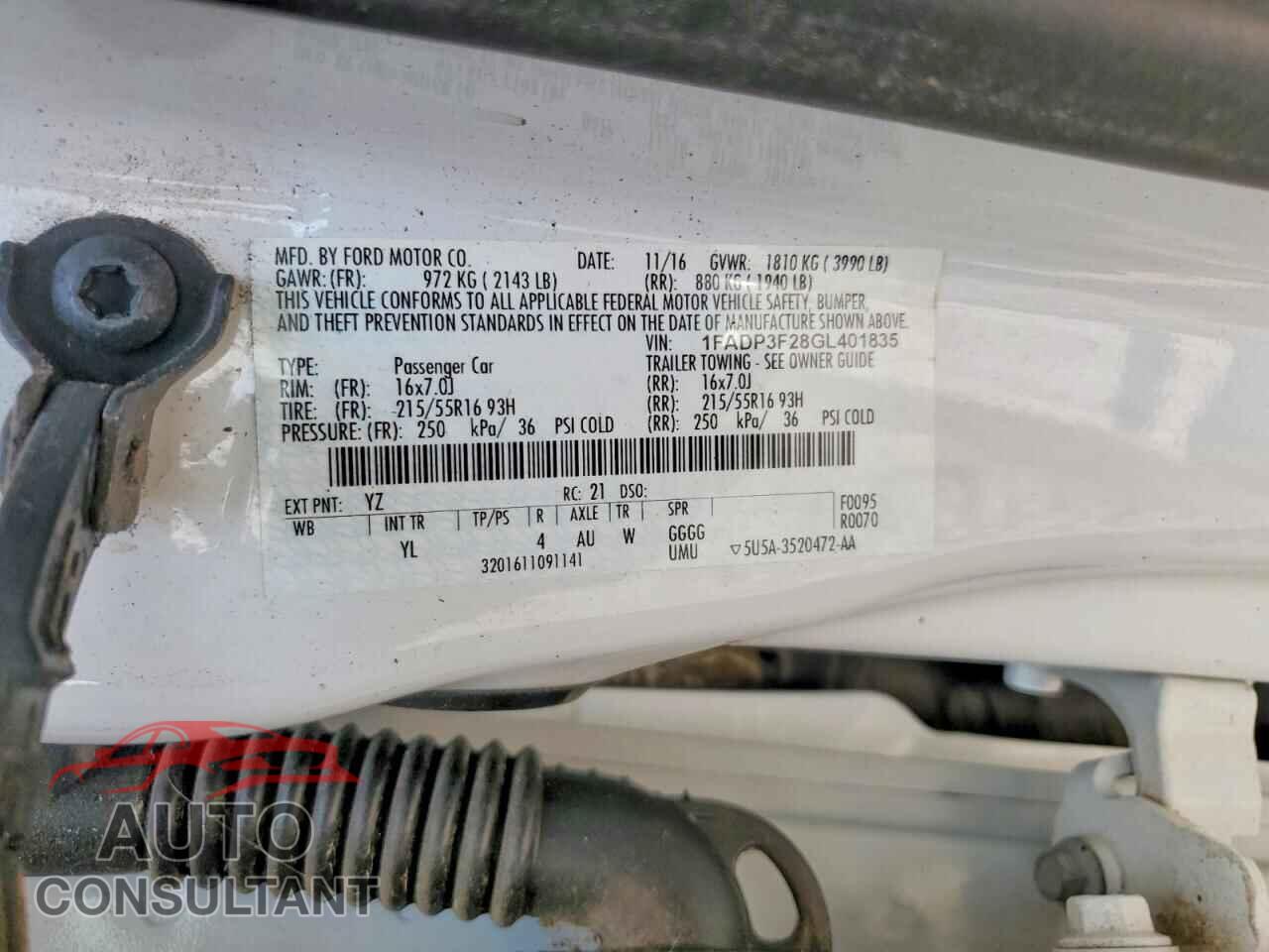FORD FOCUS 2016 - 1FADP3F28GL401835