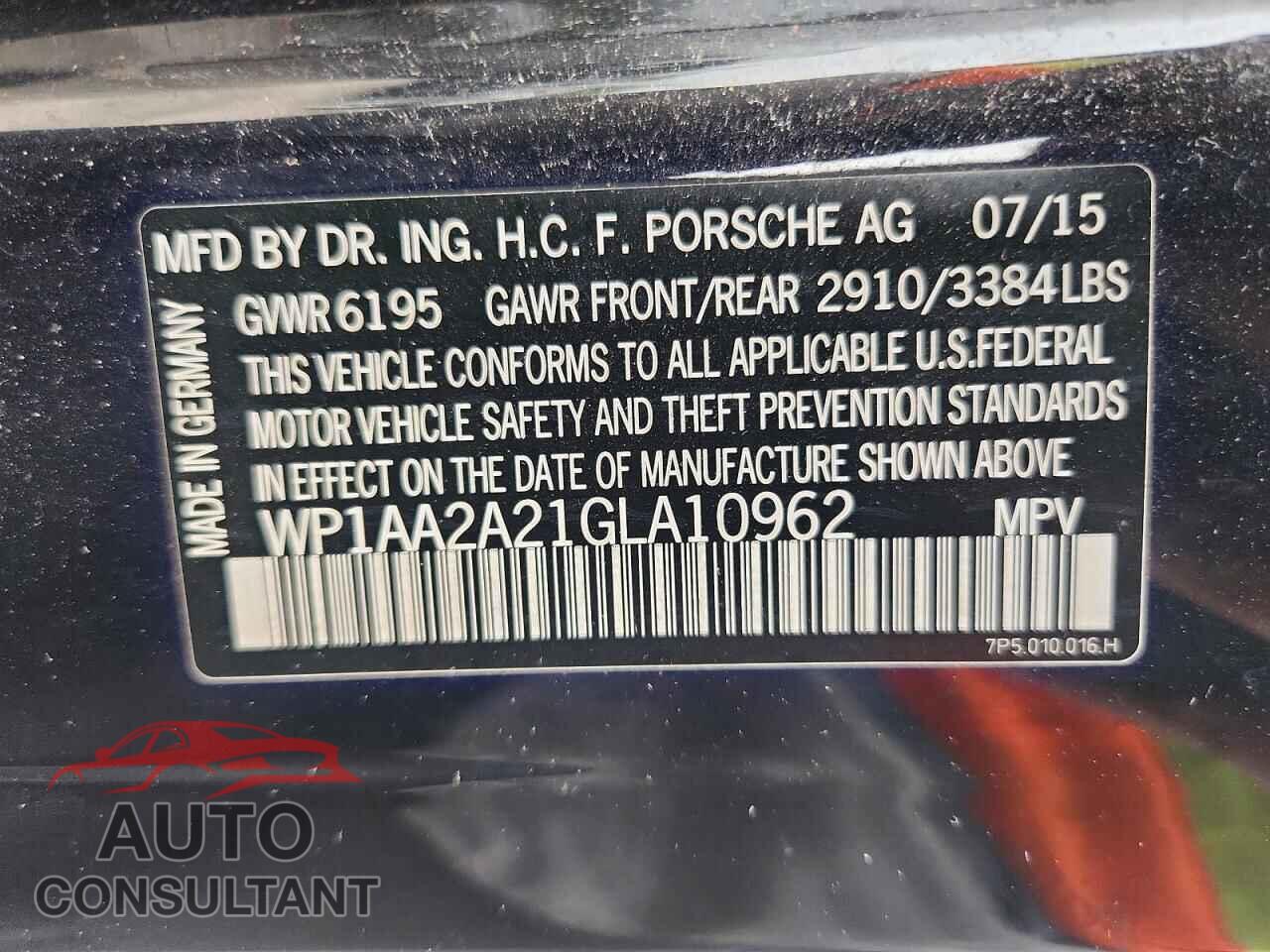 PORSCHE CAYENNE 2016 - WP1AA2A21GLA10962