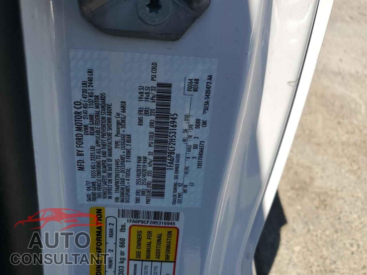 FORD MUSTANG 2017 - 1FA6P8CF2H5316945