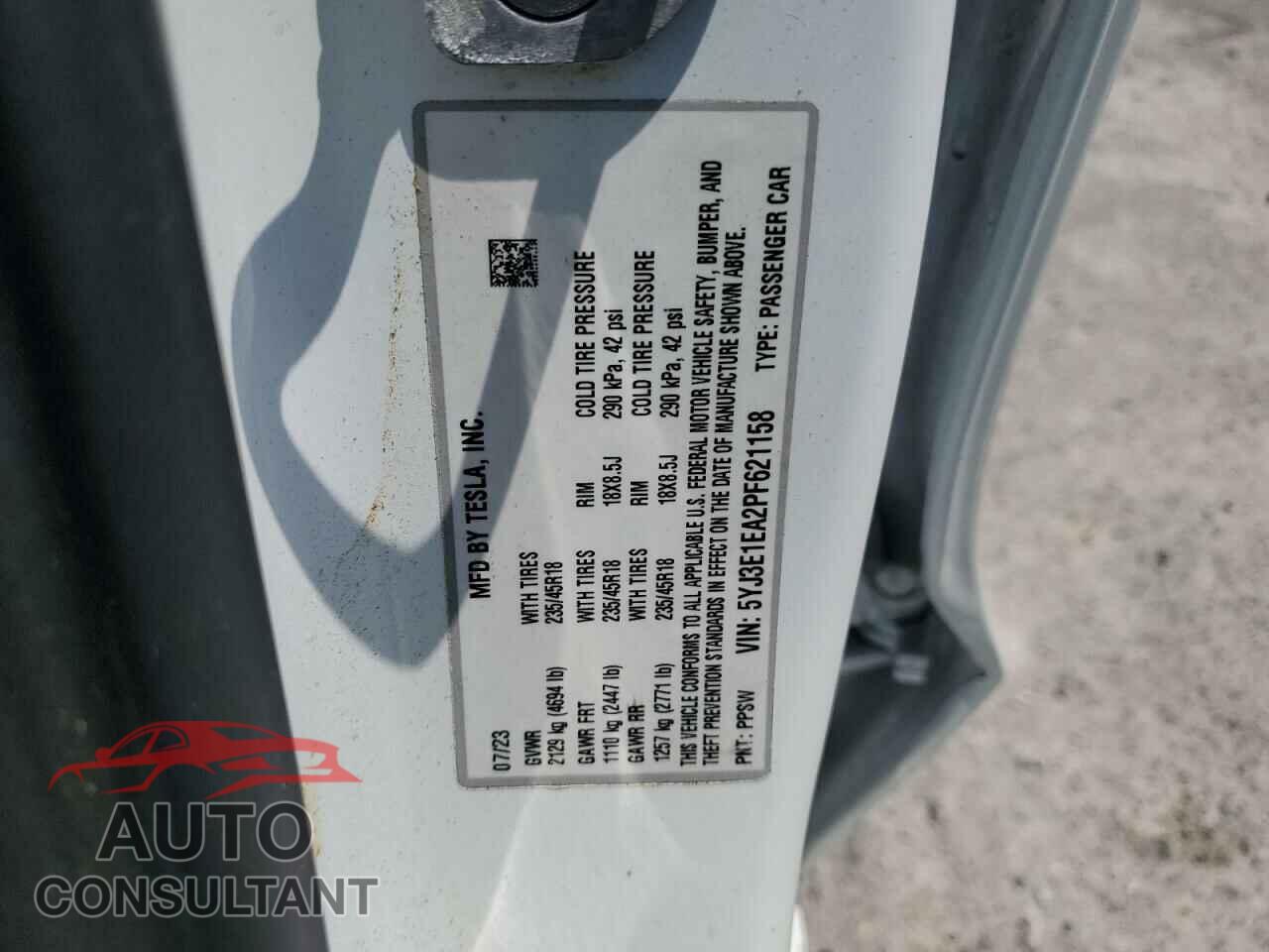 TESLA MODEL 3 2023 - 5YJ3E1EA2PF621158