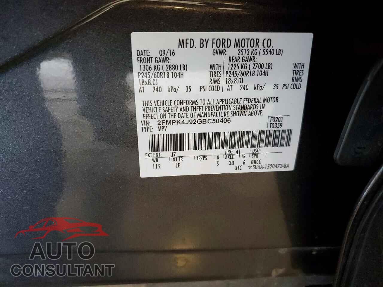 FORD EDGE 2016 - 2FMPK4J92GBC50406