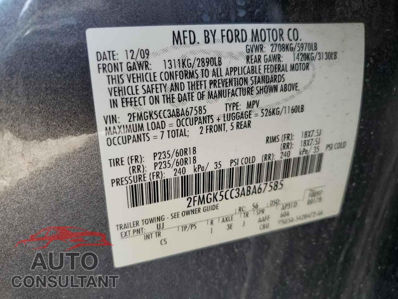 FORD FLEX 2010 - 2FMGK5CC3ABA67585