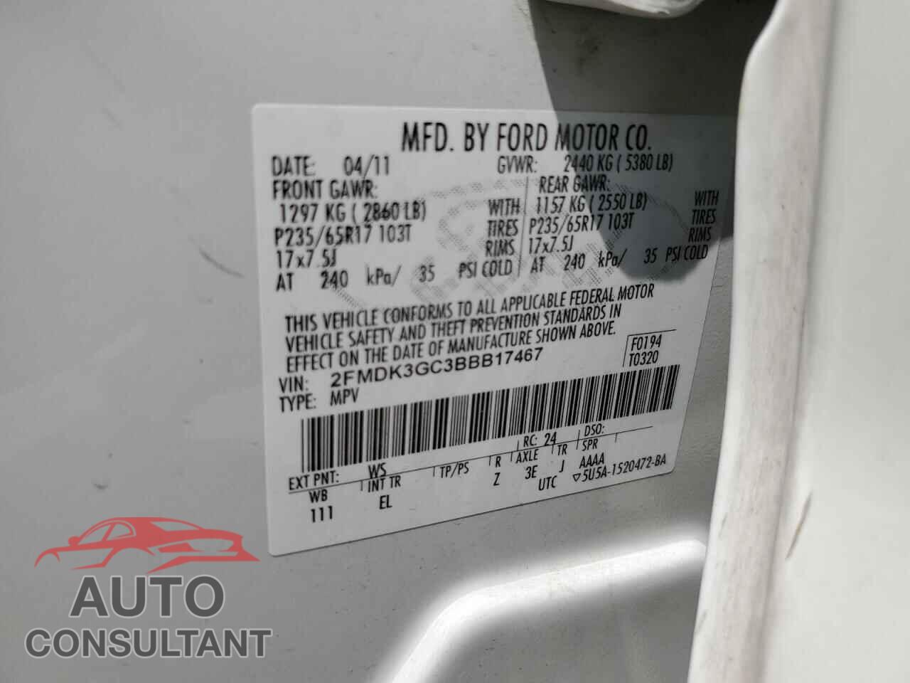 FORD EDGE 2011 - 2FMDK3GC3BBB17467