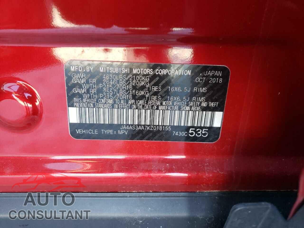 MITSUBISHI ECLIPSE 2019 - JA4AS3AA7KZ018155