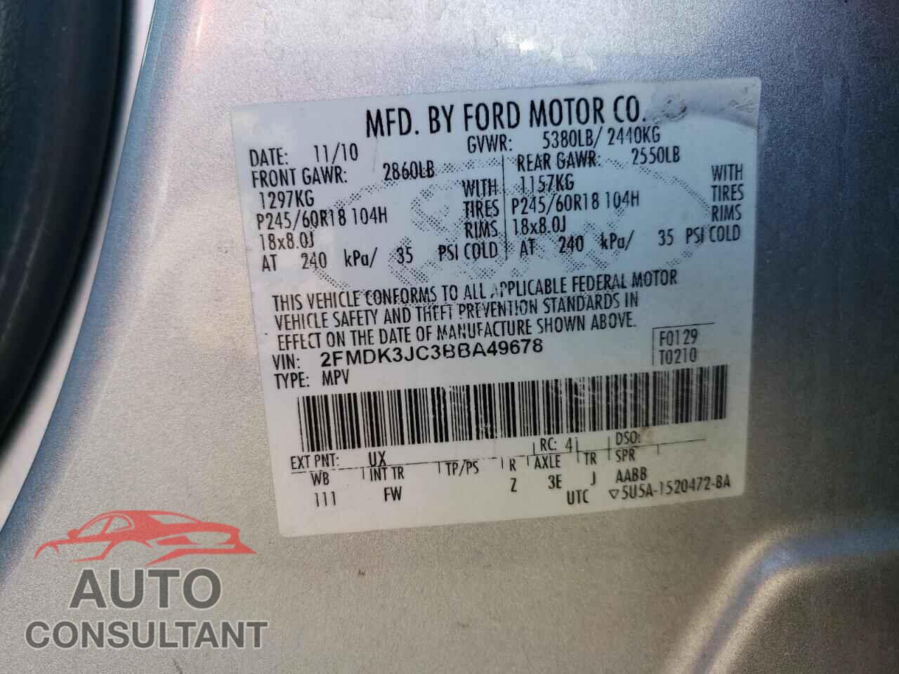 FORD EDGE 2011 - 2FMDK3JC3BBA49678