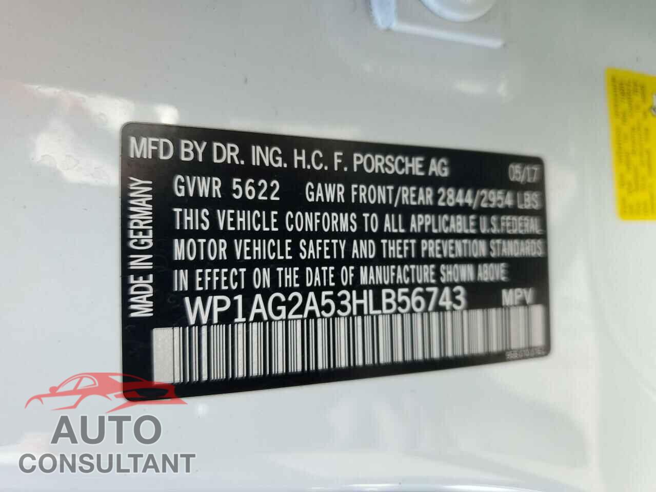 PORSCHE MACAN 2017 - WP1AG2A53HLB56743