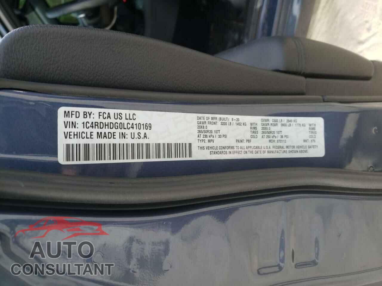 DODGE DURANGO 2020 - 1C4RDHDG0LC410169