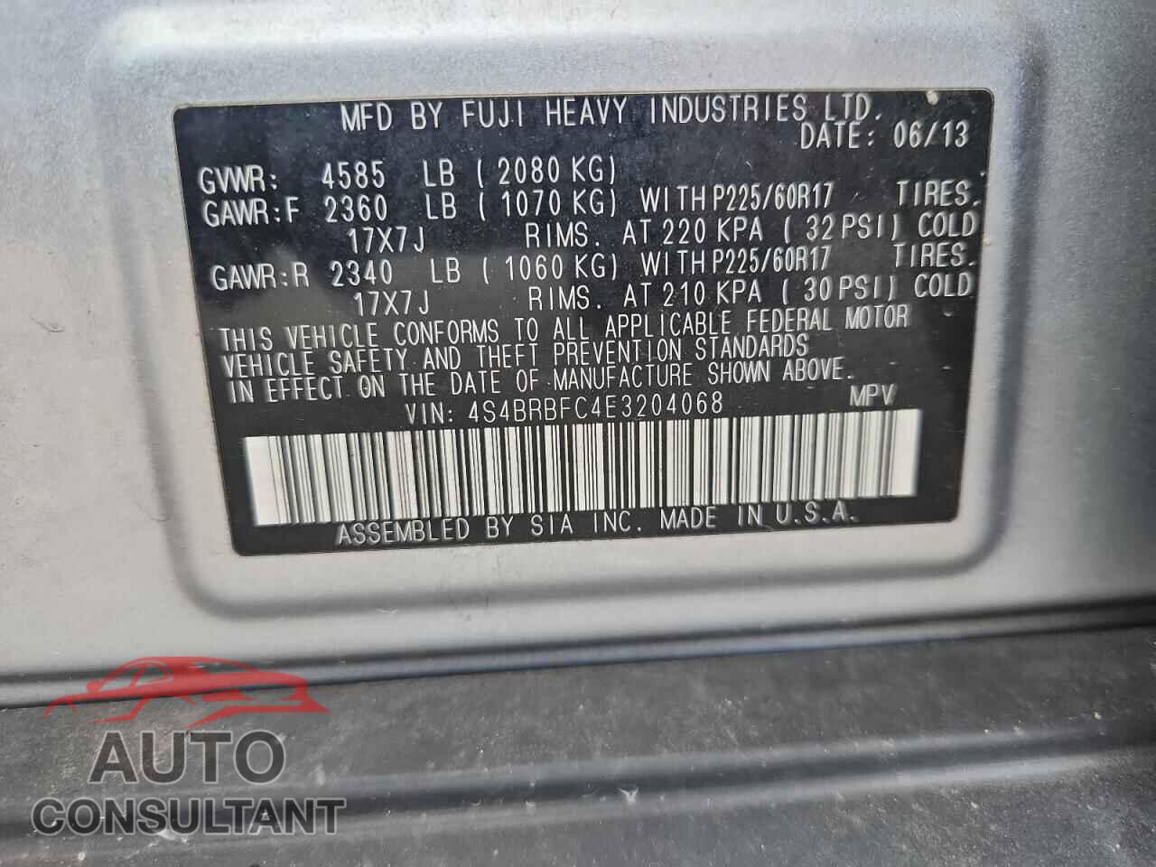 SUBARU OUTBACK 2014 - 4S4BRBFC4E3204068