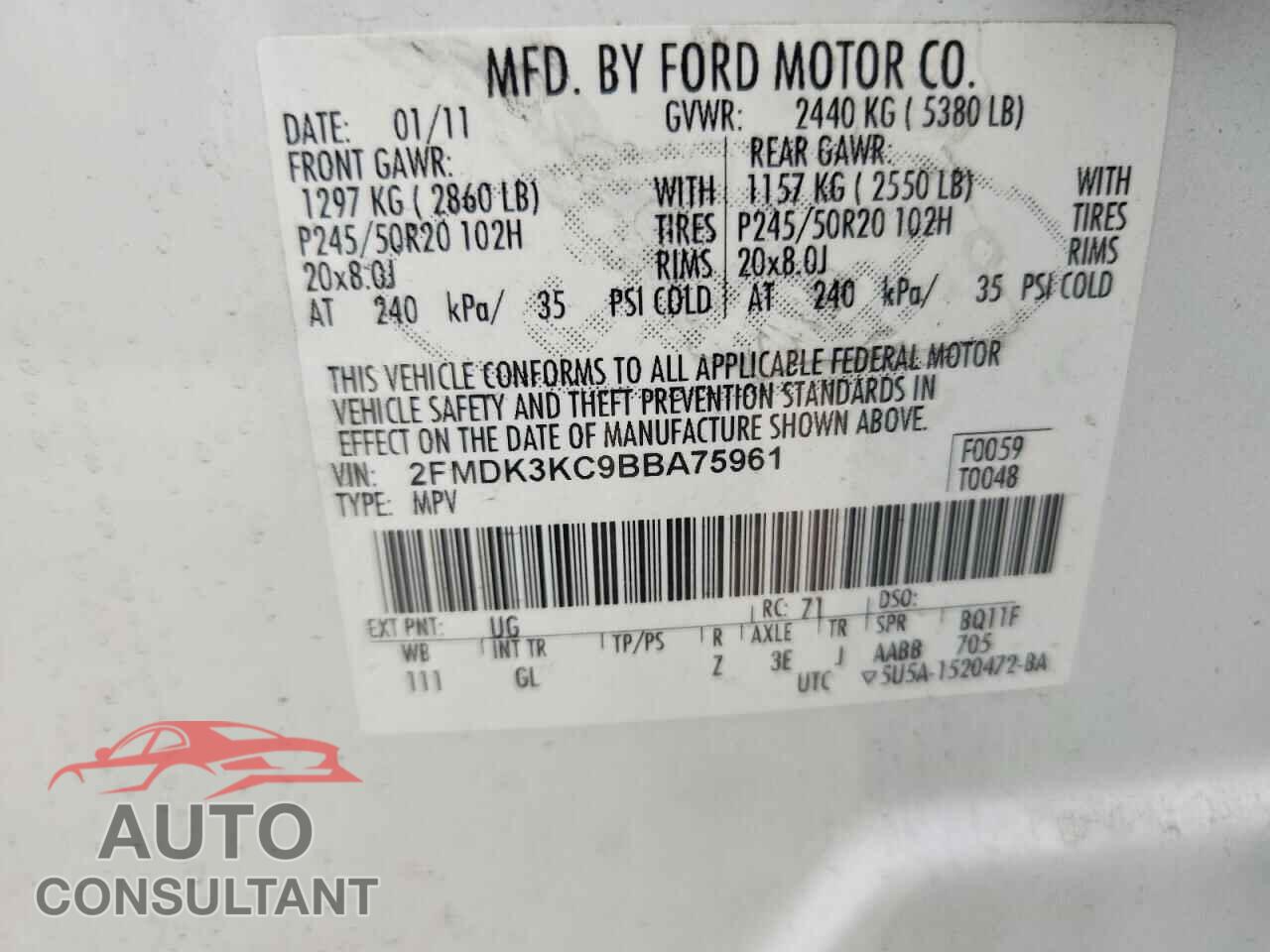 FORD EDGE 2011 - 2FMDK3KC9BBA75961