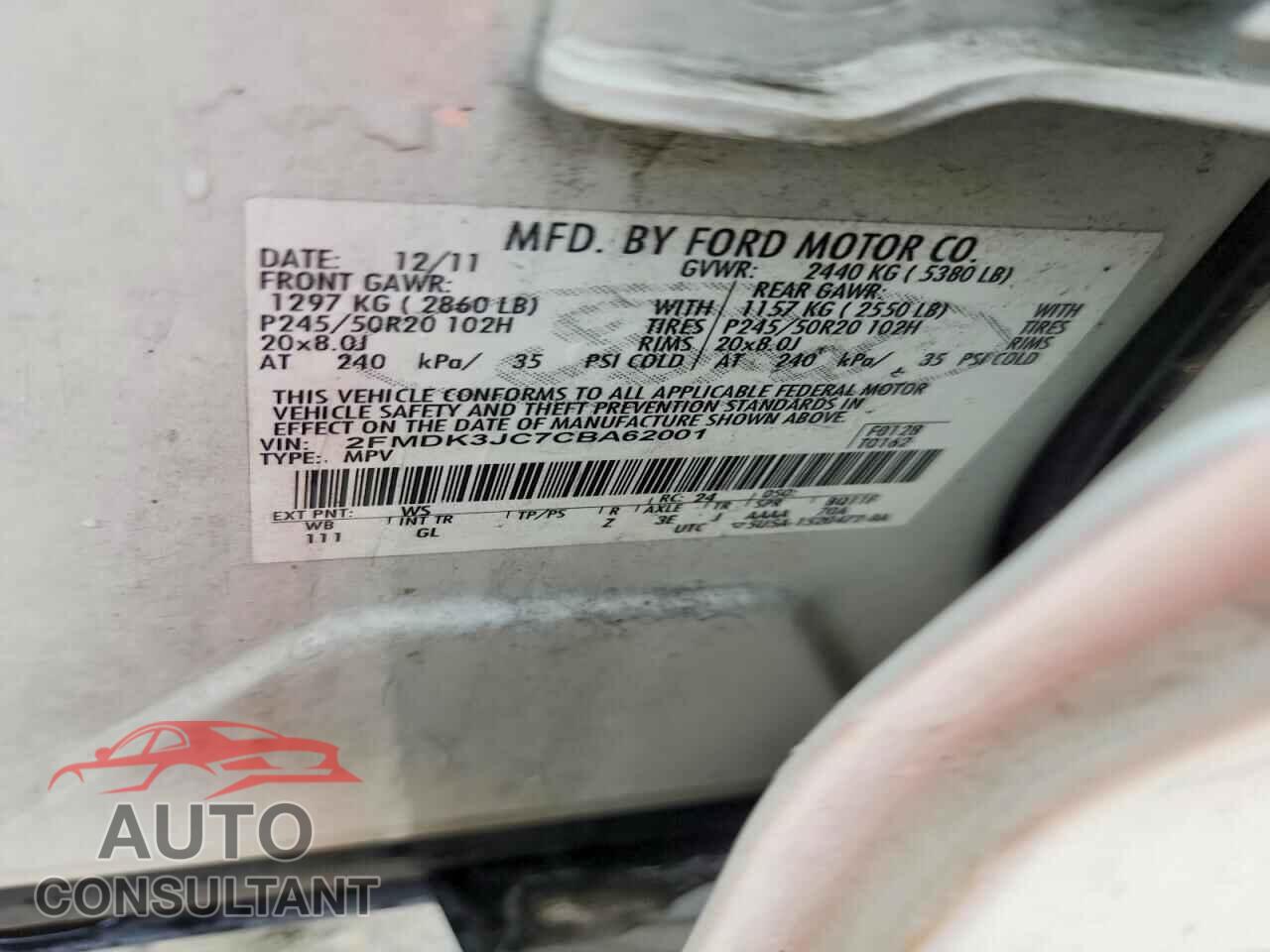 FORD EDGE 2012 - 2FMDK3JC7CBA62001