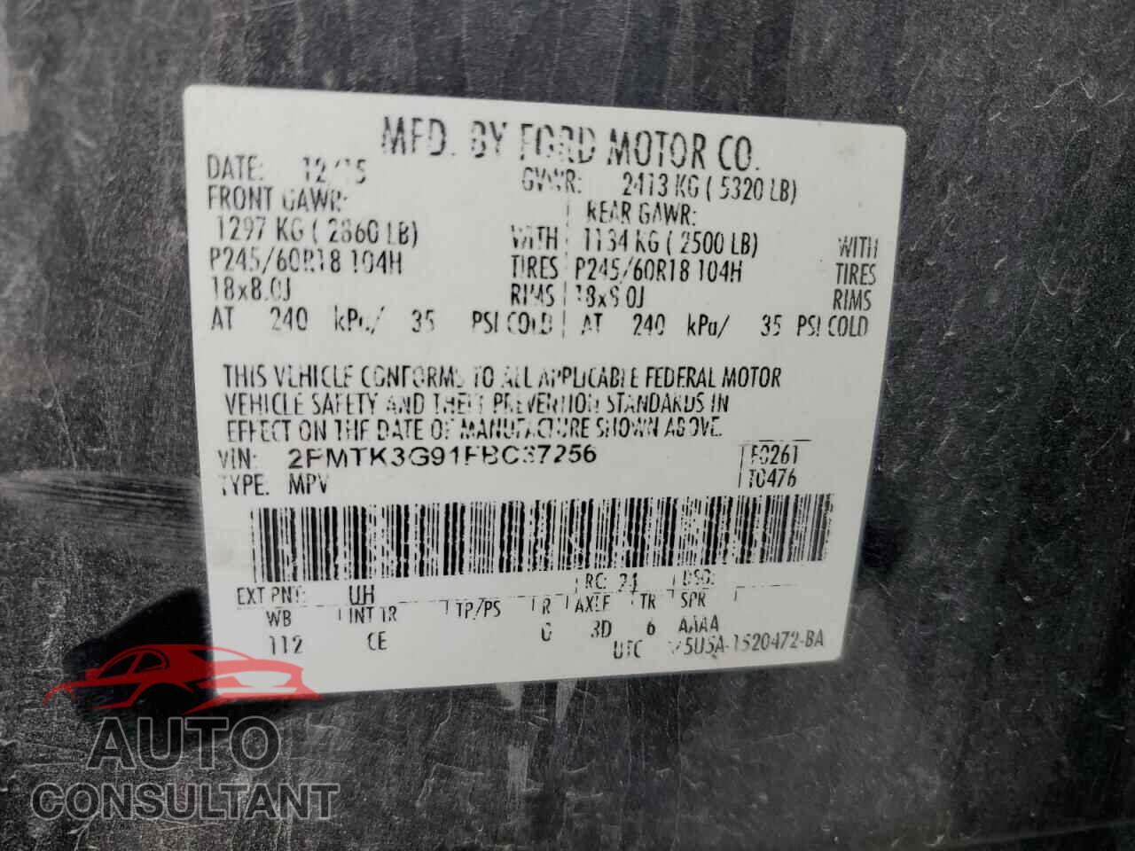 FORD EDGE 2015 - 2FMTK3G91FBC37256