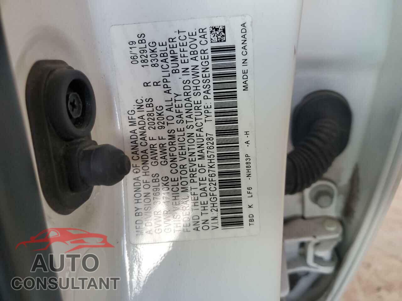HONDA CIVIC 2019 - 2HGFC2F67KH576287