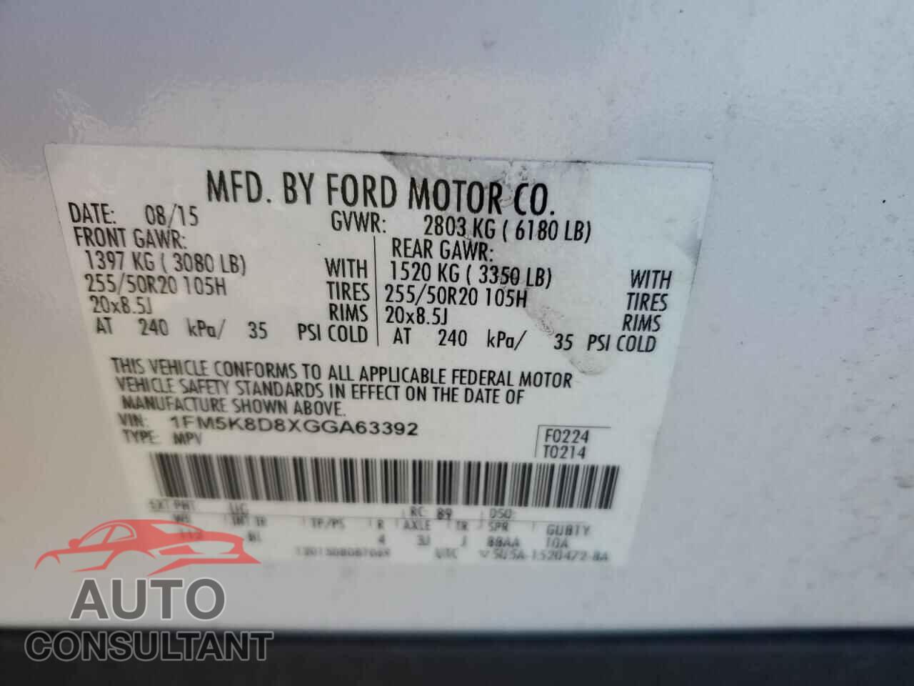 FORD EXPLORER 2016 - 1FM5K8D8XGGA63392
