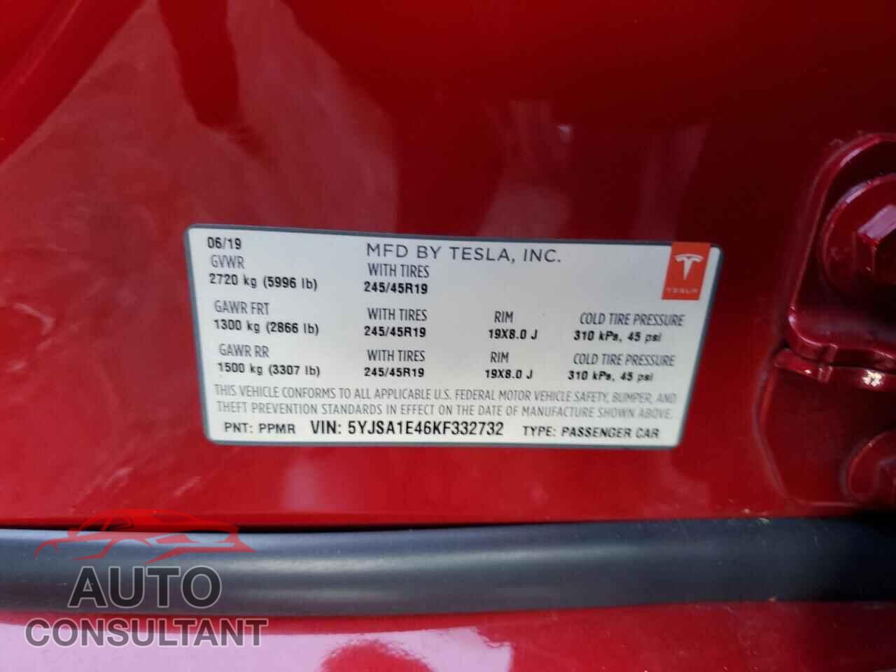 TESLA MODEL S 2019 - 5YJSA1E46KF332732