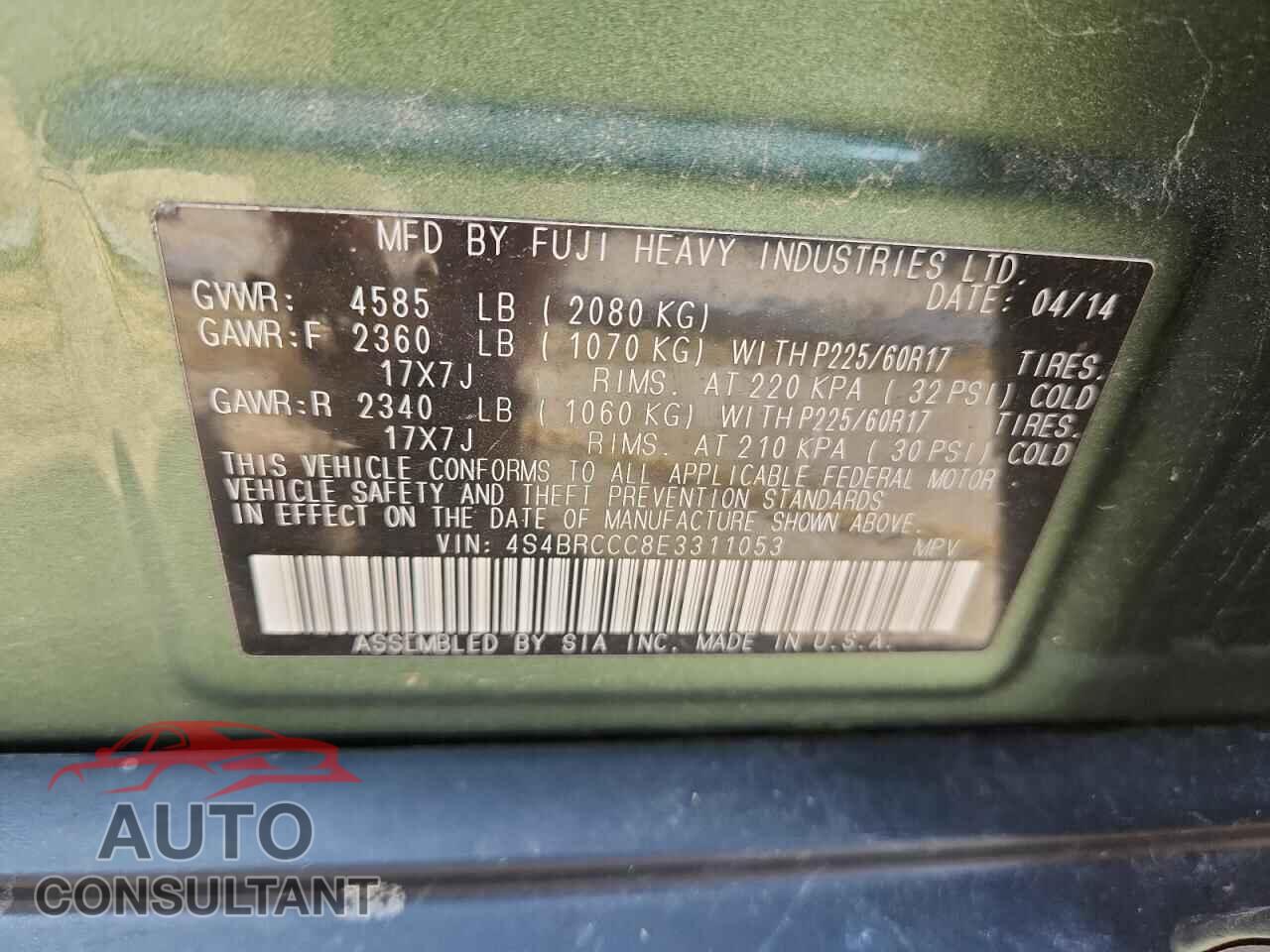 SUBARU OUTBACK 2014 - 4S4BRCCC8E3311053