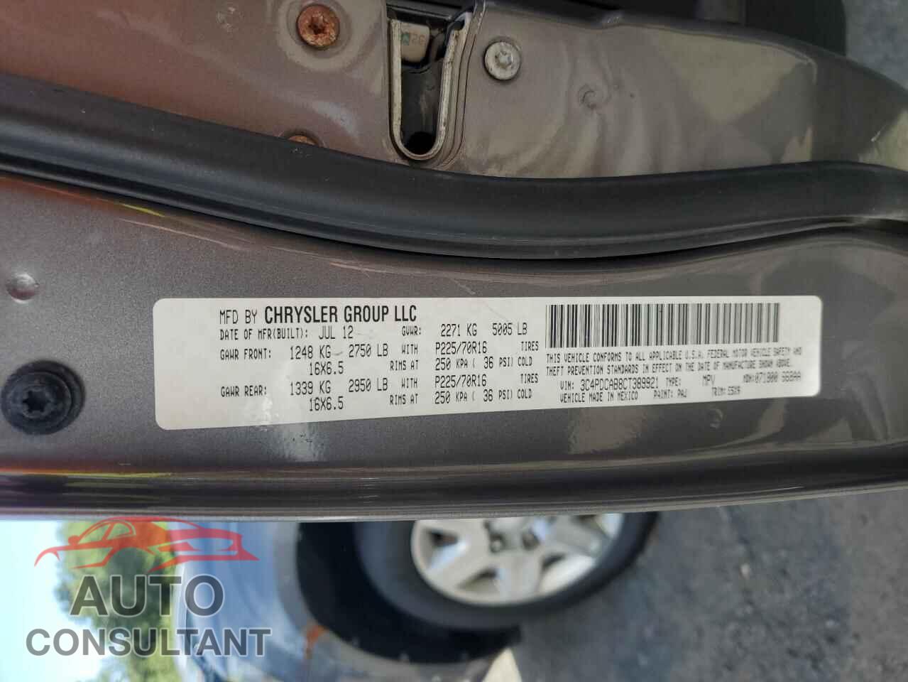 DODGE JOURNEY 2012 - 3C4PDCAB8CT389921