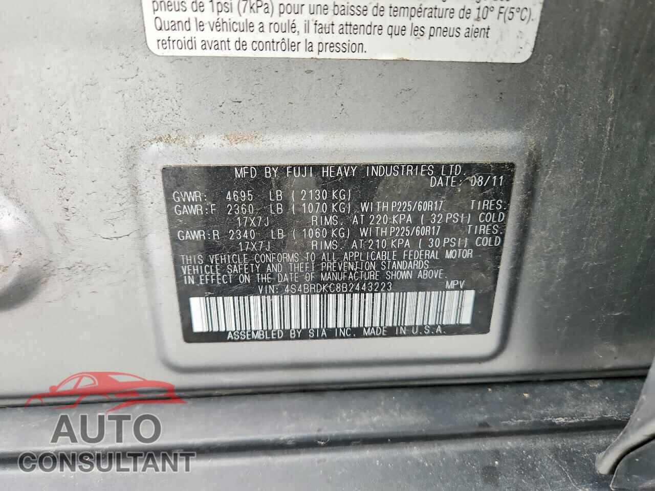 SUBARU OUTBACK 2011 - 4S4BRDKC8B2443223