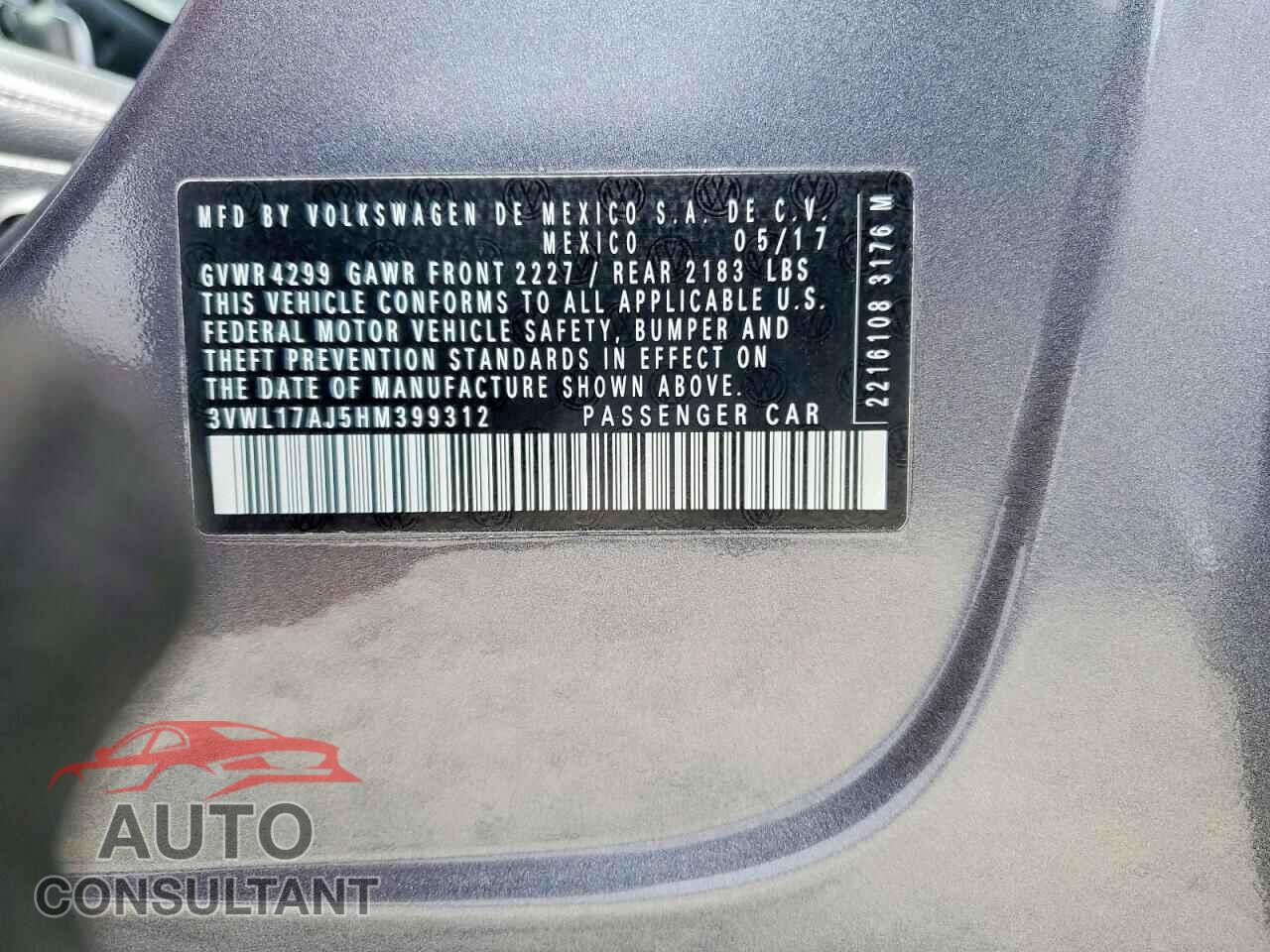 VOLKSWAGEN JETTA 2017 - 3VWL17AJ5HM399312