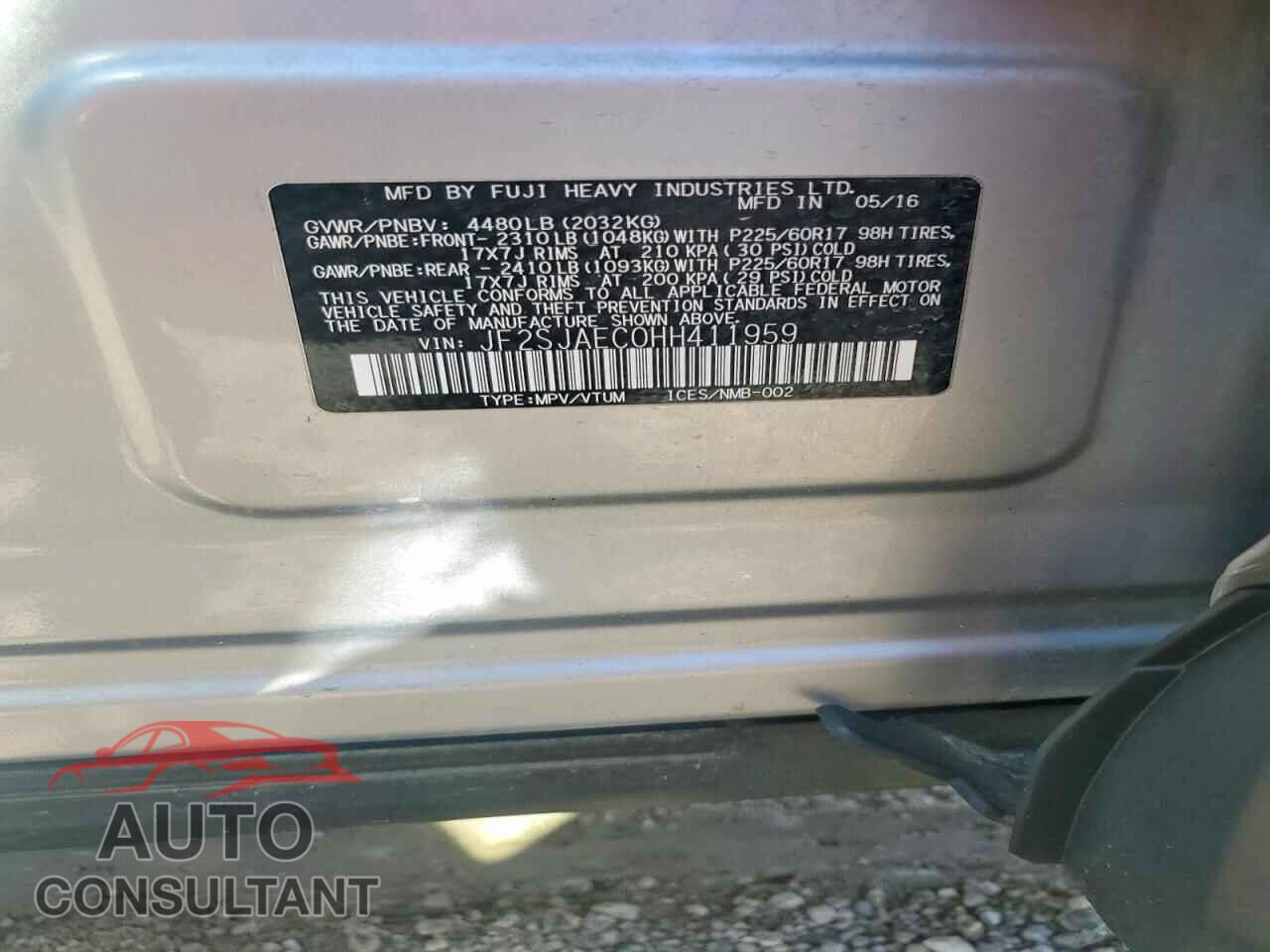 SUBARU FORESTER 2017 - JF2SJAEC0HH411959