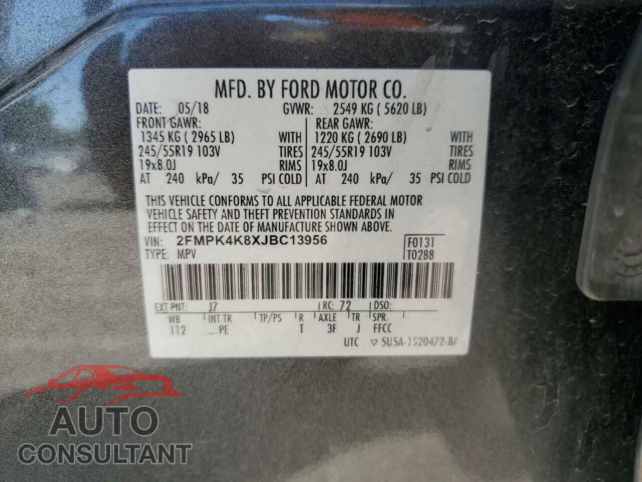 FORD EDGE 2018 - 2FMPK4K8XJBC13956