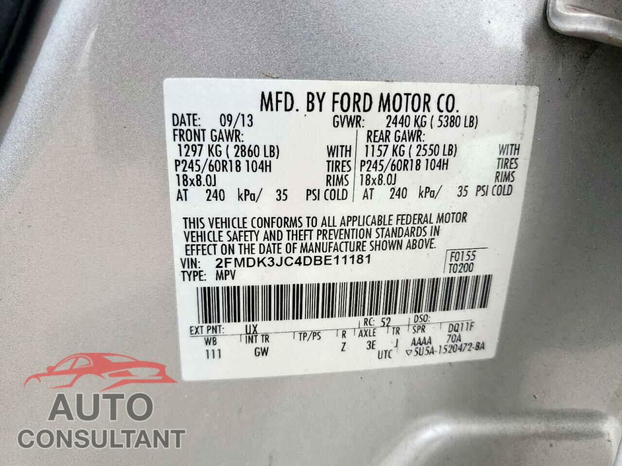 FORD EDGE 2013 - 2FMDK3JC4DBE11181
