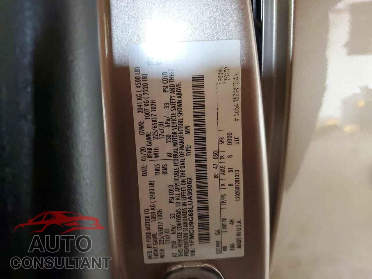 FORD ESCAPE 2020 - 1FMCU9G68LUA99062